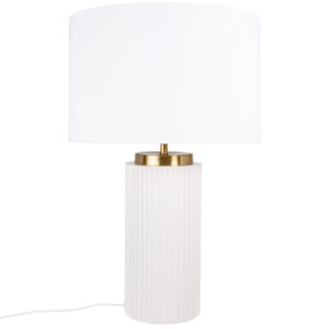Lámpara de cerámica rosa y pantalla de poliéster reciclado beige crema