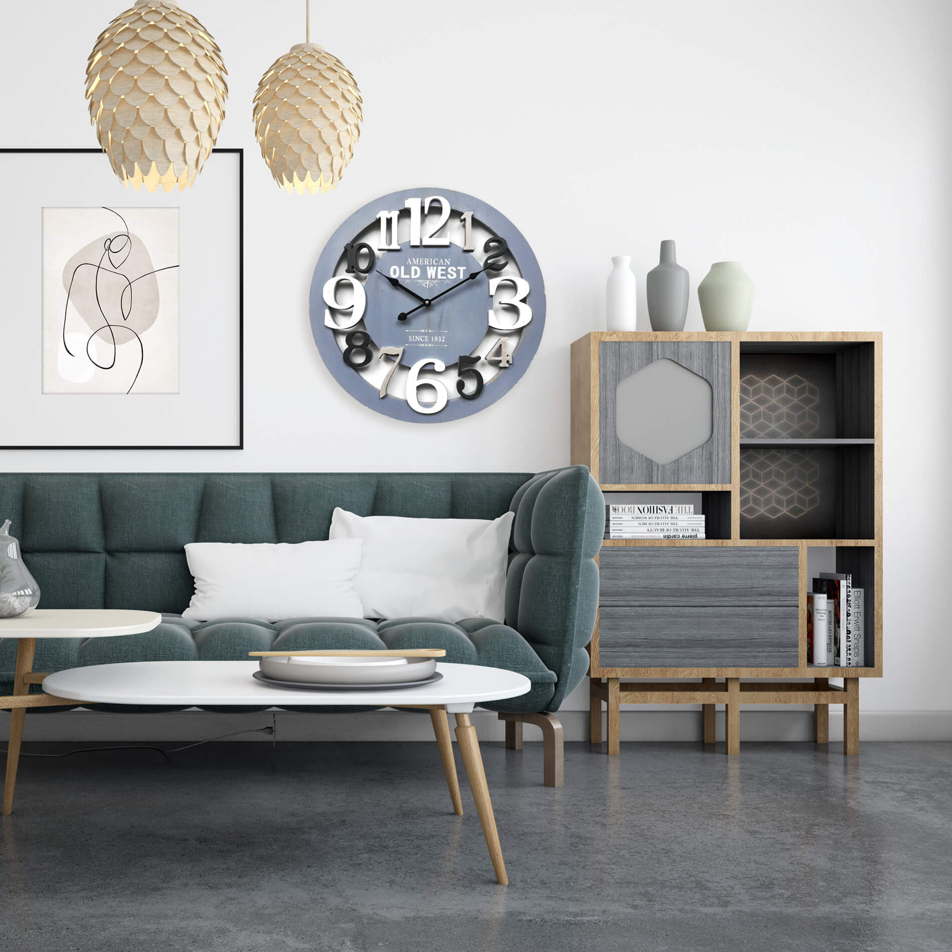 Reloj tallado en madera gris blanco y negro d. 55 cm - Imagen 2