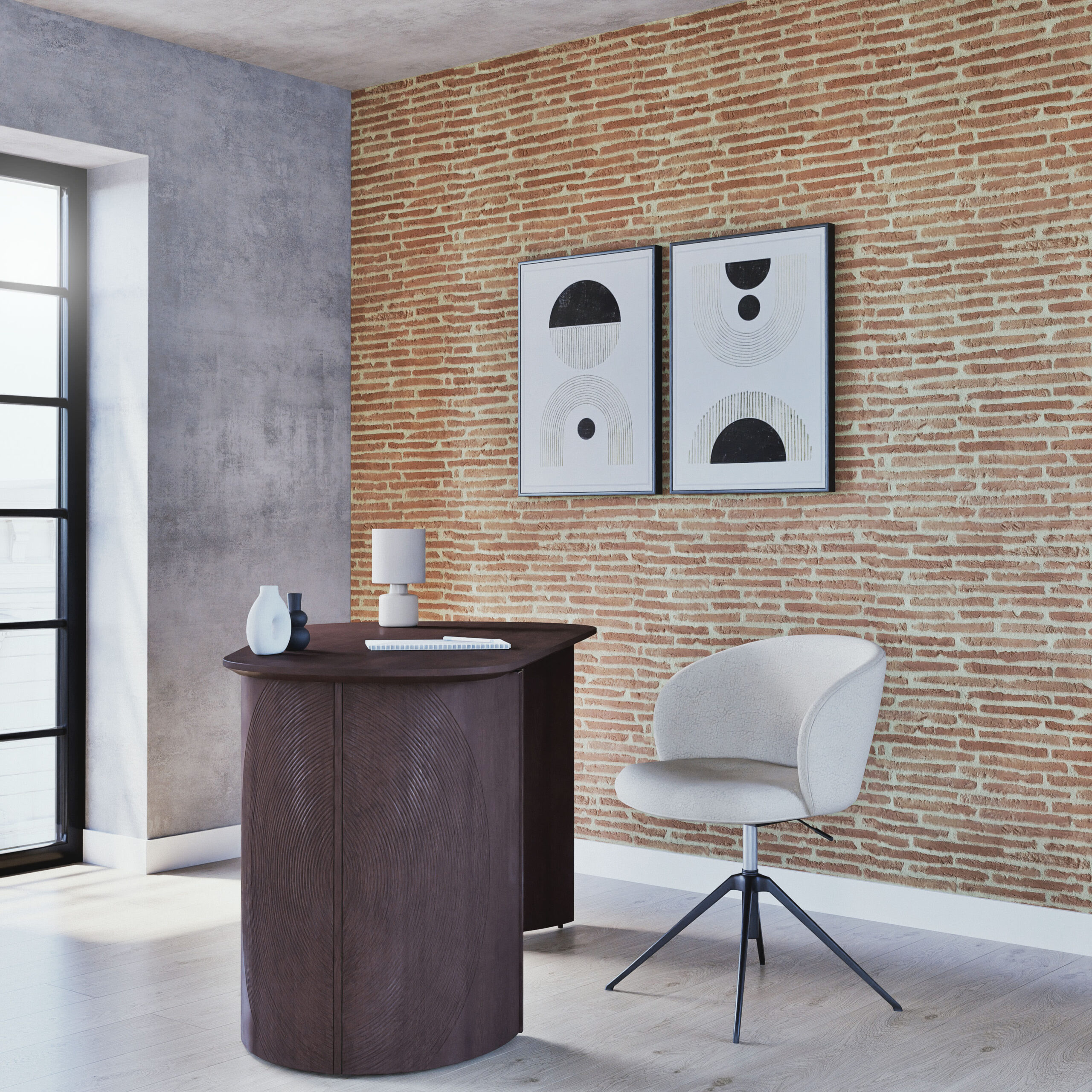 Silla de escritorio giratoria con rizo blanco - Imagen 3